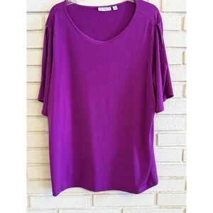 Susan Graver Purple Liquid Knit Top Shirt Size 1X Short Split Sleeves